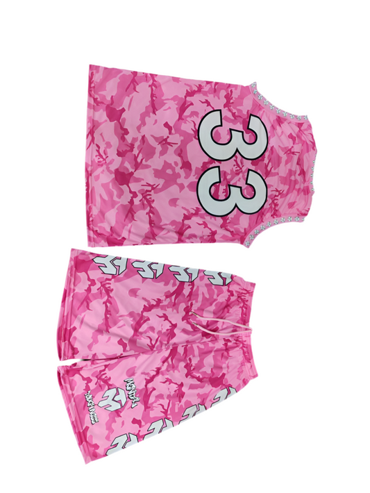 Pink camo jersey set